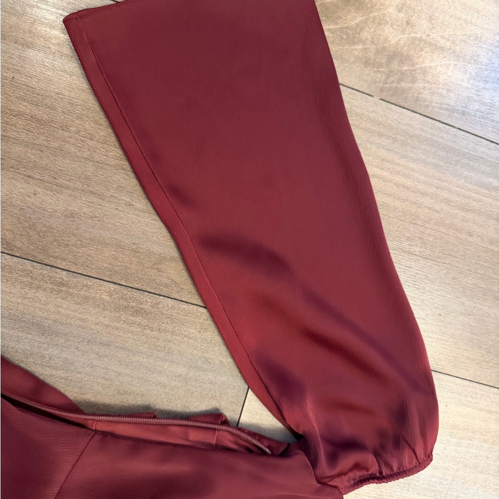 One-Shoulder Burgundy Maxi Dress with Long Sleeve - Picture 6 of 16